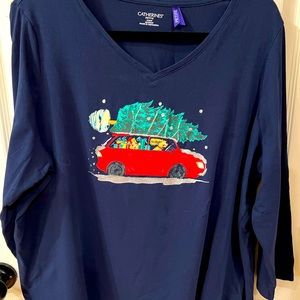 Catherine’s long sleeve tee 1XWP Blue  Cute Christmas motif on front